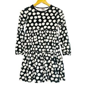 Hanna Andersson Black w White Polka Dot Dress Girls Size 10 Tiered Billow Sleeve